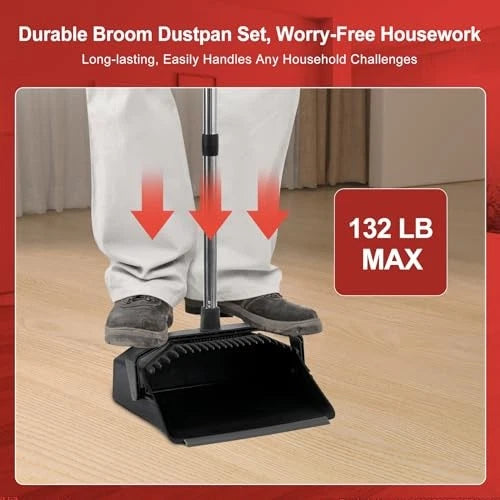 3-Pack Upright Broom with Dustpan Combo Set, Commercial Broom and 1 All Black