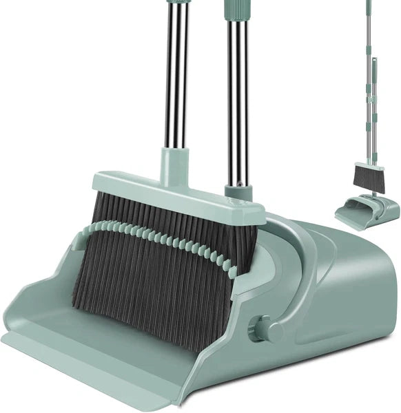 Upgrade Broom and Dustpan Set, Large Size and with Long Handle, Upright,