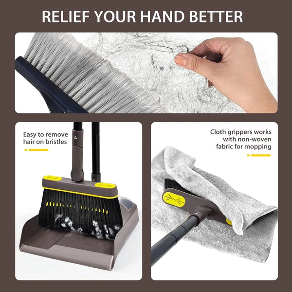 Broom and Dustpan Set for Home with 54 Inches Long Handle, Upright Stand Up D...