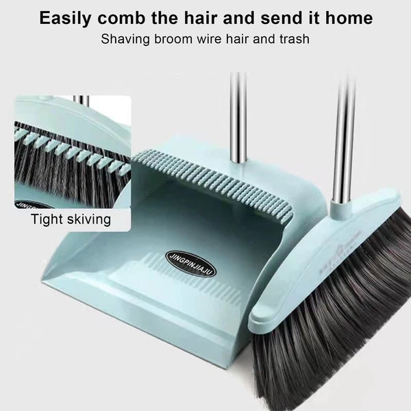 Broom And Dustpan Comb Set For Home Super Long Handle,Upright Standing Dustpan