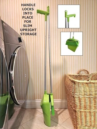 Broom and Dustpan Set for Home, Angled Broom and Upright Dustpan with