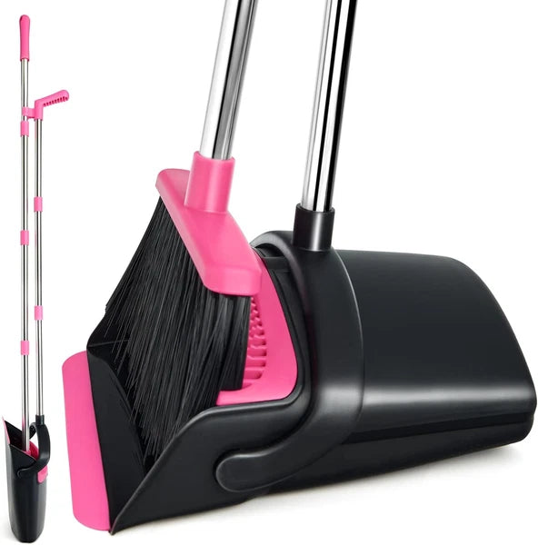 Broom and Dustpan Set, Long Handle Lightweight Dustpans with Broom Combo