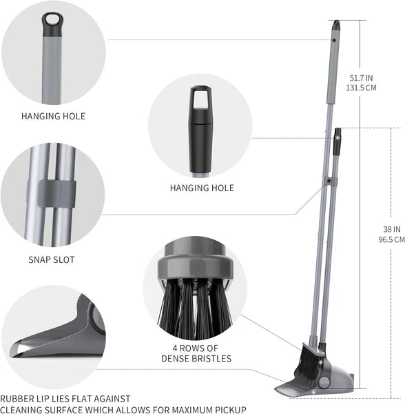 Broom and Dustpan Set with Adjustable Long Handle, Upright Combination