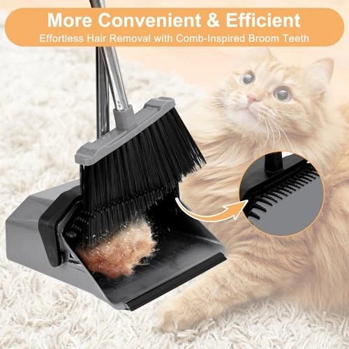 Broom and Dustpan Set, 5'' Broom with Dustpan Combo Set, Large 1 Black and Grey