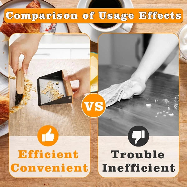 Small Dust Pan and Brush Set, Mini Hand Broom and Dustpan Set, Wooden Crumb Swee