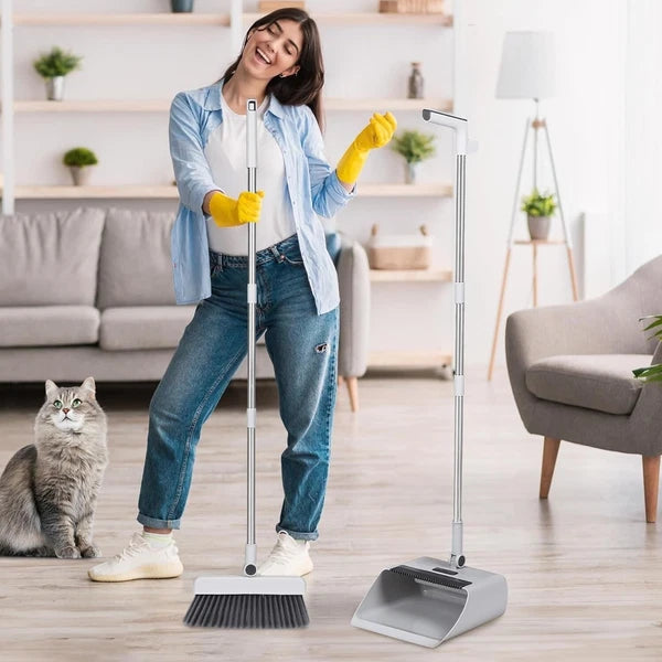 3-In-1 Broom and Dustpan Set Lightweight Upright Lobby Broom and Dust Pan Combo