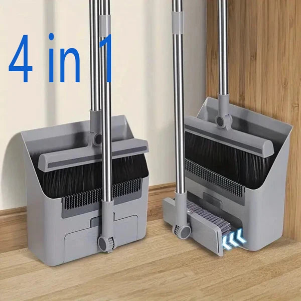 4 in 1 Broom and Dustpan Set Lightweight Upright Lobby Broom and Dust Pan Combo#