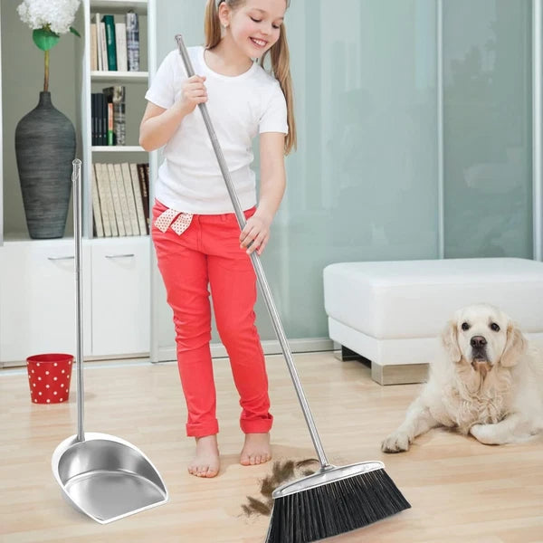 Broom And Dustpan Set For Home Upright Broom And Dust Pan With Long Handle Heavy